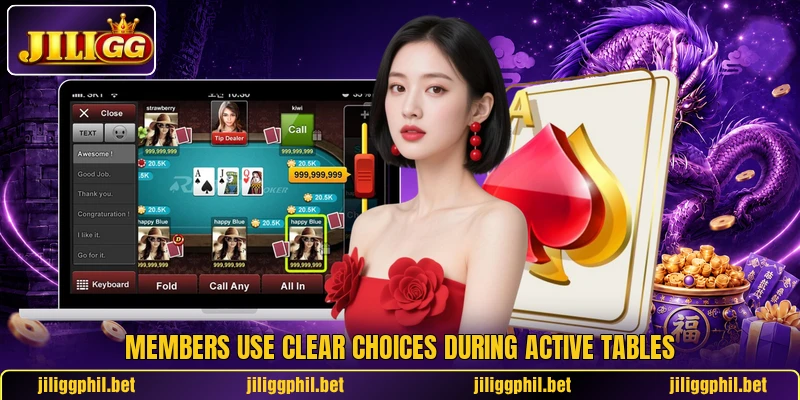 Members use clear choices during active tables Members use clear choices during active tables