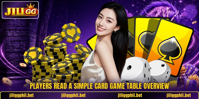 Players read a simple card game table overview Players read a simple card game table overview